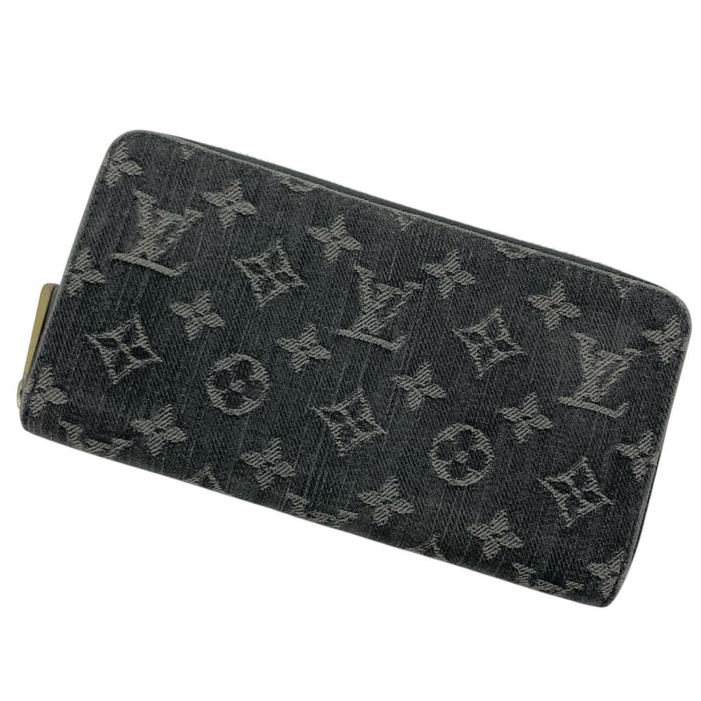 LOUIS VUITTON Zippy Wallet Monogram Denim Round Zipper Long Black